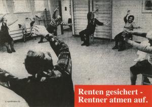 Postkarte: Renten gesichert - Rentner atmen auf.