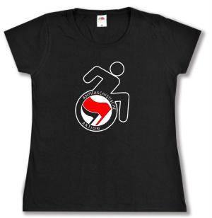 tailliertes T-Shirt: RollifahrerIn Antifaschistische Aktion (rot/schwarz)