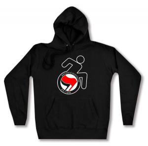 taillierter Kapuzen-Pullover: RollifahrerIn Antifaschistische Aktion (rot/schwarz)