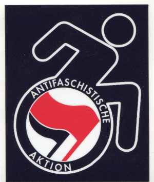 Aufkleber: RollifahrerIn Antifaschistische Aktion (rot/schwarz)