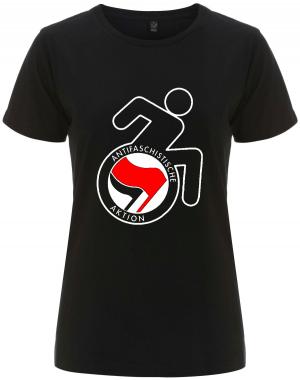tailliertes Fairtrade T-Shirt: RollifahrerIn Antifaschistische Aktion (rot/schwarz)