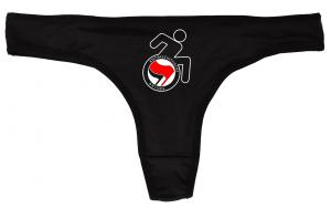 Frauen Stringtanga: RollifahrerIn Antifaschistische Aktion (rot/schwarz)