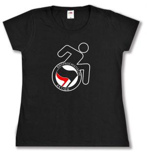 tailliertes T-Shirt: RollifahrerIn Antifaschistische Aktion (schwarz/rot)