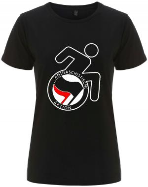 tailliertes Fairtrade T-Shirt: RollifahrerIn Antifaschistische Aktion (schwarz/rot)