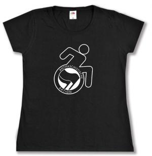 tailliertes T-Shirt: RollifahrerIn Antifaschistische Aktion (schwarz/schwarz)