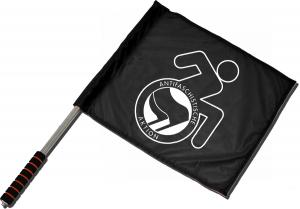 Fahne / Flagge (ca. 40x35cm): RollifahrerIn Antifaschistische Aktion (schwarz/schwarz)