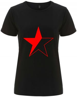 tailliertes Fairtrade T-Shirt: Schwarz/roter Stern