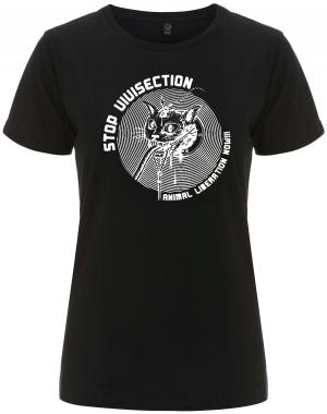 tailliertes Fairtrade T-Shirt: Stop Vivisection! Animal Liberation Now!!!