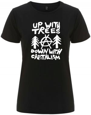 tailliertes Fairtrade T-Shirt: Up with Trees - Down with Capitalism