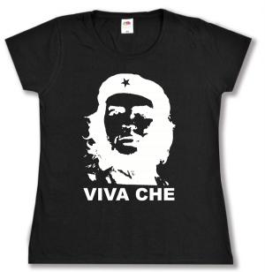 tailliertes T-Shirt: Viva Che Guevara (weiß/schwarz)