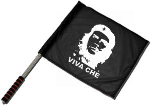 Fahne / Flagge (ca. 40x35cm): Viva Che Guevara (weiß/schwarz)