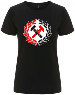 tailliertes Fairtrade T-Shirt: Working Class Hammer (rot/schwarz)