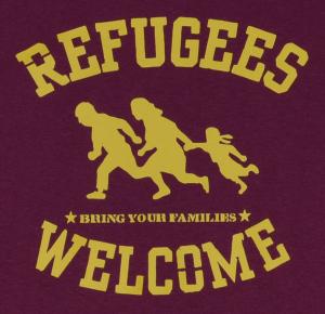 Refugees welcome (burgund, gelber Druck)