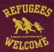 Zum Kapuzen-Pullover "Refugees welcome (burgund, gelber Druck)" für 30,00 € gehen.