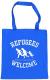 Zur Artikelseite von "Refugees welcome (blau, weißer Druck)", Baumwoll-Tragetasche für 8,00 €