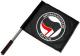 Zum/zur  Fahne / Flagge (ca. 40x35cm) "Antifaschistische Aktion (schwarz/rot)" für 11,00 € gehen.