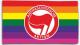 Zur Fahne / Flagge (ca. 150x100cm) "Regenbogen (mit Antifaschistische Aktion (rot/rot))" für 25,00 € gehen.