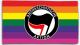 Zur Fahne / Flagge (ca. 150x100cm) "Regenbogen (mit Antifaschistische Aktion (schwarz/rot))" für 25,00 € gehen.