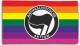 Zur Fahne / Flagge (ca. 150x100cm) "Regenbogen (mit Antifaschistische Aktion (schwarz/schwarz))" für 25,00 € gehen.