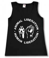 Zum tailliertes Tanktop "Animal Liberation - Human Liberation" für 13,12 € gehen.