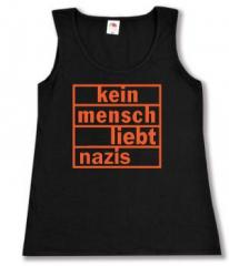 Zum tailliertes Tanktop "kein mensch liebt nazis (orange)" für 12,00 € gehen.