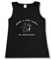 Zum tailliertes Tanktop "Make a Cow happy - Go Vegetarian" für 13,12 € gehen.