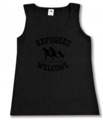 Zum tailliertes Tanktop "Refugees welcome (schwarz)" für 13,12 € gehen.