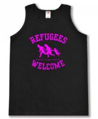 Zum Tanktop "Refugees welcome (pink)" für 13,12 € gehen.