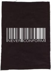 Zum Rückenaufnäher "Barcode - Never conform" für 3,00 € gehen.