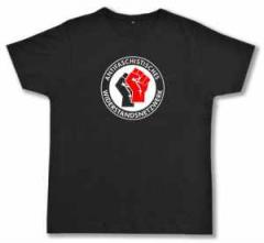 Zum Fairtrade T-Shirt "Antifaschistisches Widerstandsnetzwerk - Fäuste (schwarz/rot)" für 18,52 € gehen.