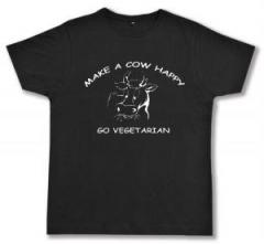 Zum Fairtrade T-Shirt "Make a Cow happy - Go Vegetarian" für 18,10 € gehen.