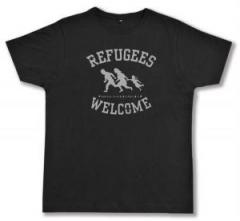 Zum Fairtrade T-Shirt "Refugees welcome (schwarz/grauer Druck)" für 18,10 € gehen.