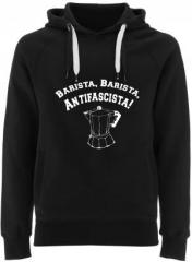 Zum Fairtrade Pullover "Barista Barista Antifascista" für 40,00 € gehen.