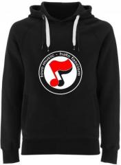 Zum Fairtrade Pullover "love music - hate fascism (Noten)" für 40,00 € gehen.