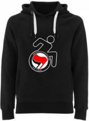 Zum Fairtrade Pullover "RollifahrerIn Antifaschistische Aktion (rot/schwarz)" für 40,00 € gehen.