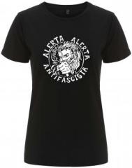 Zum/zur  tailliertes Fairtrade T-Shirt "Alerta Alerta Antifascista" für 18,10 € gehen.
