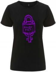 Zum/zur  tailliertes Fairtrade T-Shirt "Break free (lila)" für 18,10 € gehen.