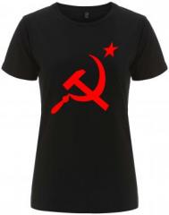 Zum/zur  tailliertes Fairtrade T-Shirt "Hammer und Sichel mit Stern" für 18,10 € gehen.