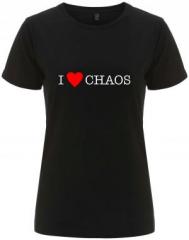 Zum/zur  tailliertes Fairtrade T-Shirt "I love Chaos" für 18,10 € gehen.