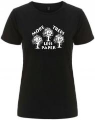 Zum/zur  tailliertes Fairtrade T-Shirt "More Trees - Less Paper" für 18,10 € gehen.
