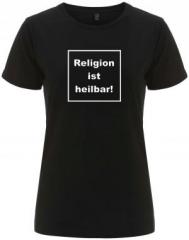 Zum/zur  tailliertes Fairtrade T-Shirt "Religion ist heilbar!" für 18,10 € gehen.