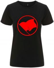 Zum/zur  tailliertes Fairtrade T-Shirt "Rote Fahne" für 18,10 € gehen.