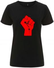 Zum/zur  tailliertes Fairtrade T-Shirt "Rote Faust" für 18,10 € gehen.