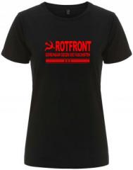 Zum/zur  tailliertes Fairtrade T-Shirt "Rotfront - Gemeinsam gegen die Faschisten" für 18,10 € gehen.
