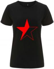 Zum/zur  tailliertes Fairtrade T-Shirt "Schwarz/roter Stern" für 18,10 € gehen.