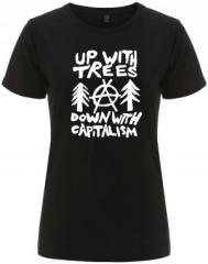 Zum/zur  tailliertes Fairtrade T-Shirt "Up with Trees - Down with Capitalism" für 18,10 € gehen.