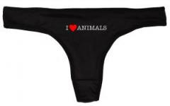 Zum Frauen Stringtanga "I love Animals" für 15,00 € gehen.