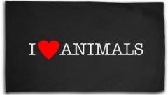 Zur Fahne / Flagge (ca. 150x100cm) "I love Animals" für 25,00 € gehen.