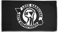 Zur Fahne / Flagge (ca. 150x100cm) "Love Hardcore - Hate Homophobia" für 20,00 € gehen.