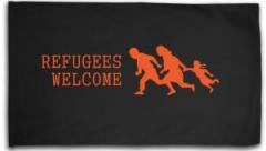 Zur Fahne / Flagge (ca. 150x100cm) "Refugees welcome (running family)" für 16,10 € gehen.